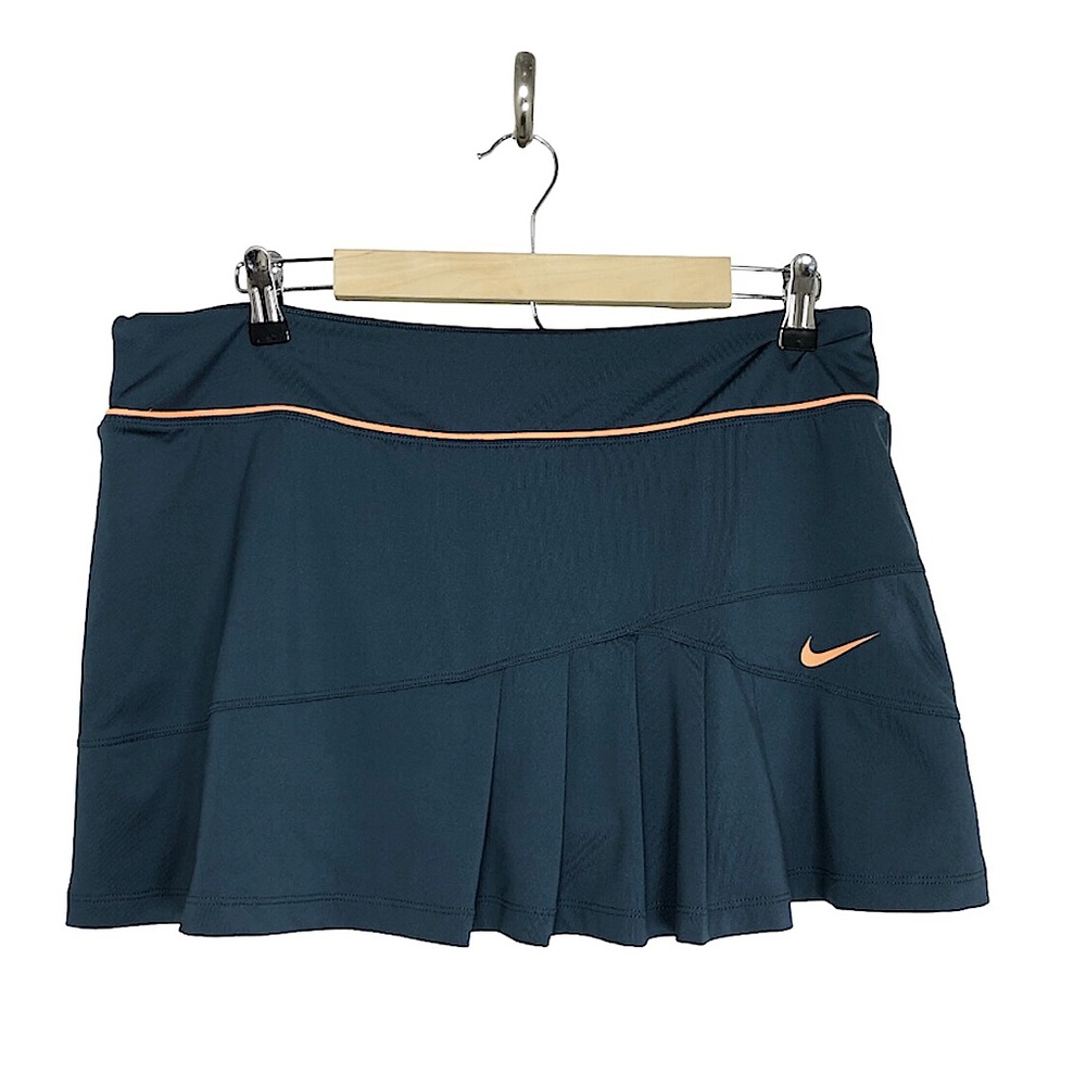 Nike Dri Fit Stretchy Blue Gray Orange Waist Band Pleated Tennis Golf Skort XL
